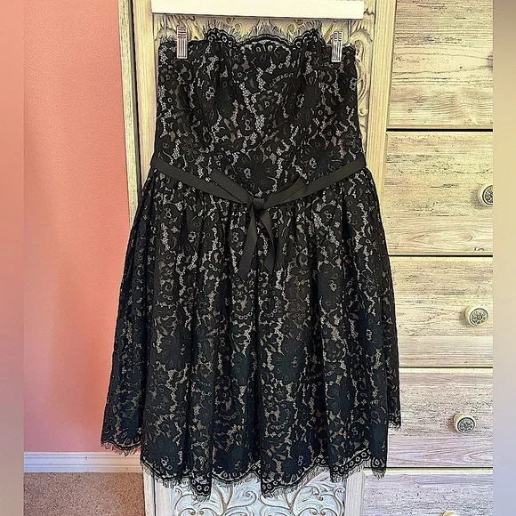 Neiman Marcus Target strapless, black lace whimsigoth holiday mini dress 6 - Picture 6 of 16